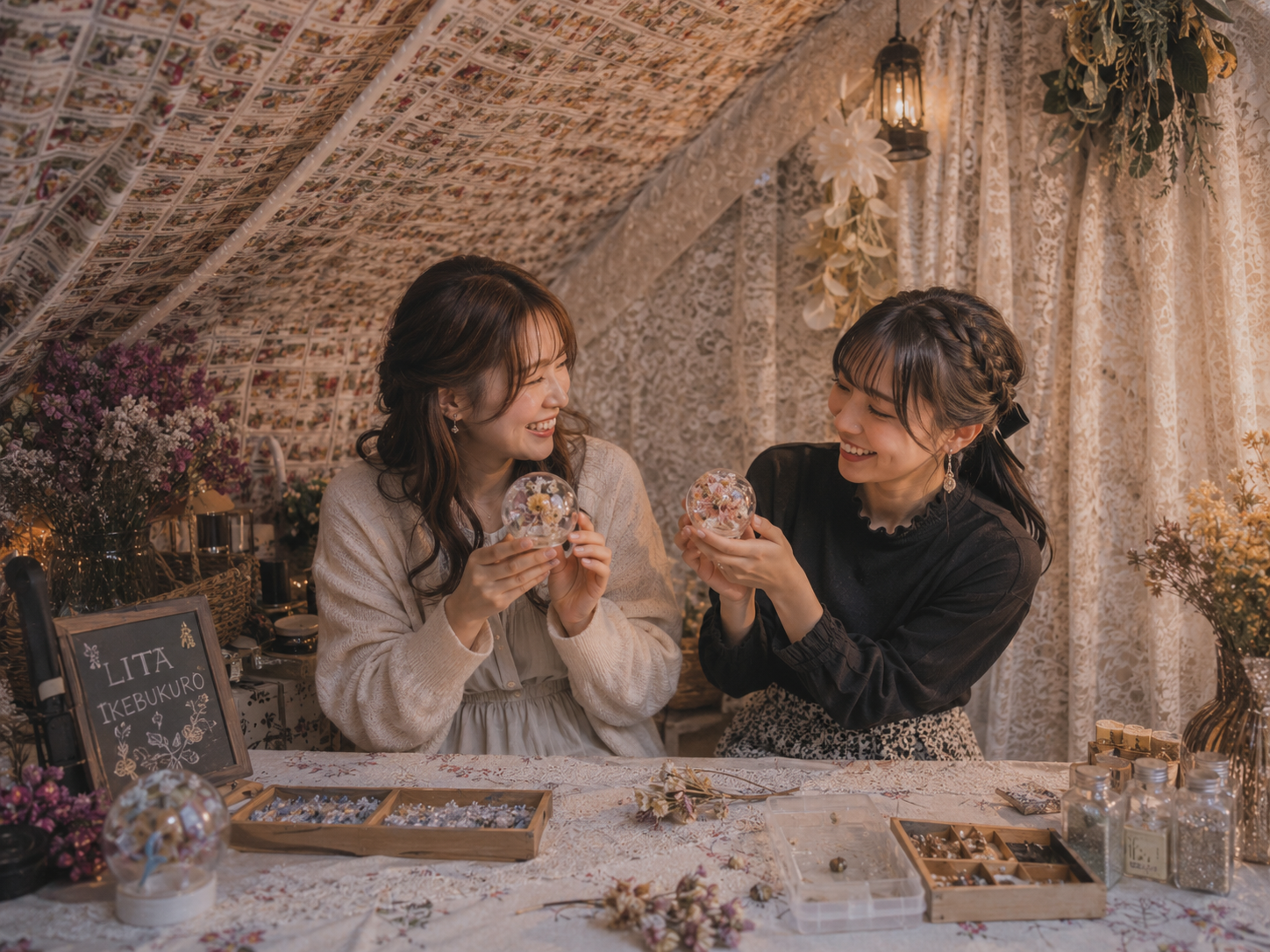 LITA池袋店のワークショップで真鍮バングルを作る女性二人