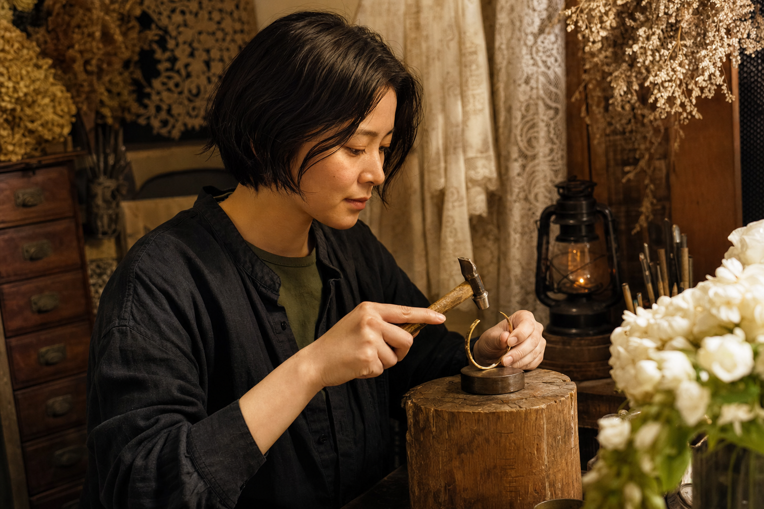 一人で大人が手作り体験する様子