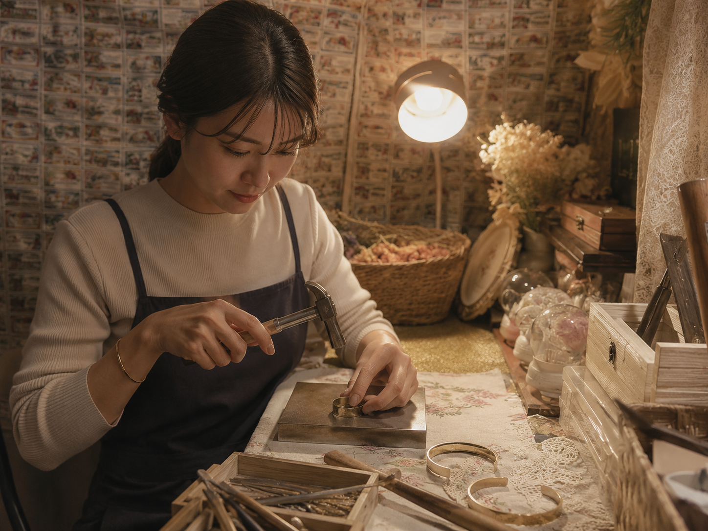 最後の仕上げをして、作品が完成へ近づく手元.