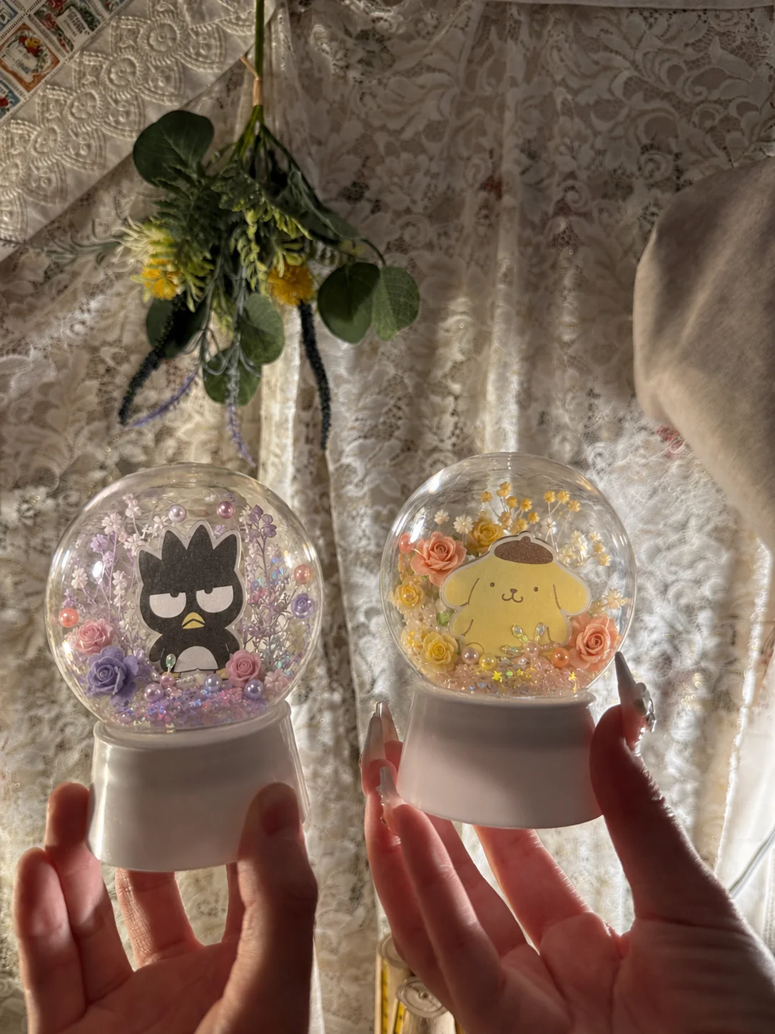 池袋で手作りしたバッドばつ丸とポムポムプリンの推し活スノードーム