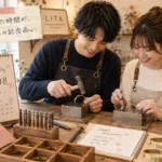 東京の記念日デートで池袋手作り体験のLITAの真鍮バングル作りを楽しむカップル