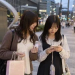 池袋東口で推しグッズを持ちながらオタク観光を楽しむ女性二人
