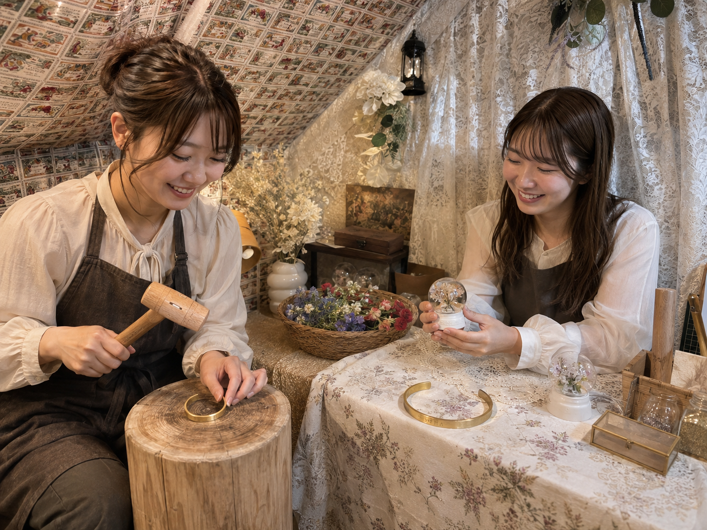 東京観光で手作り体験を楽しむ友達二人が池袋手作り体験のLITAで旅の思い出を作る様子